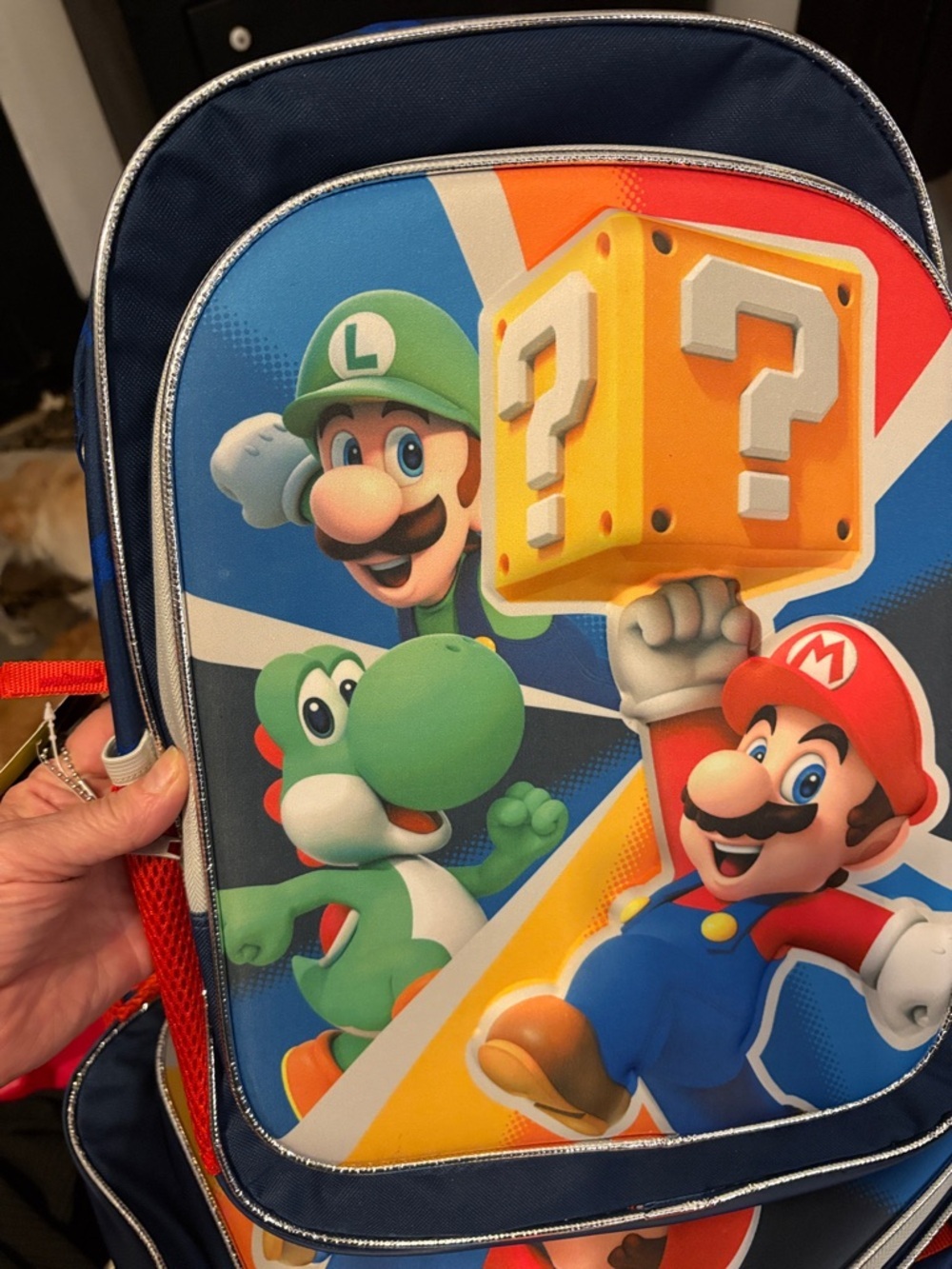 Nintendo Super Mario Backpack in Navy Blue with Red & Green Accents